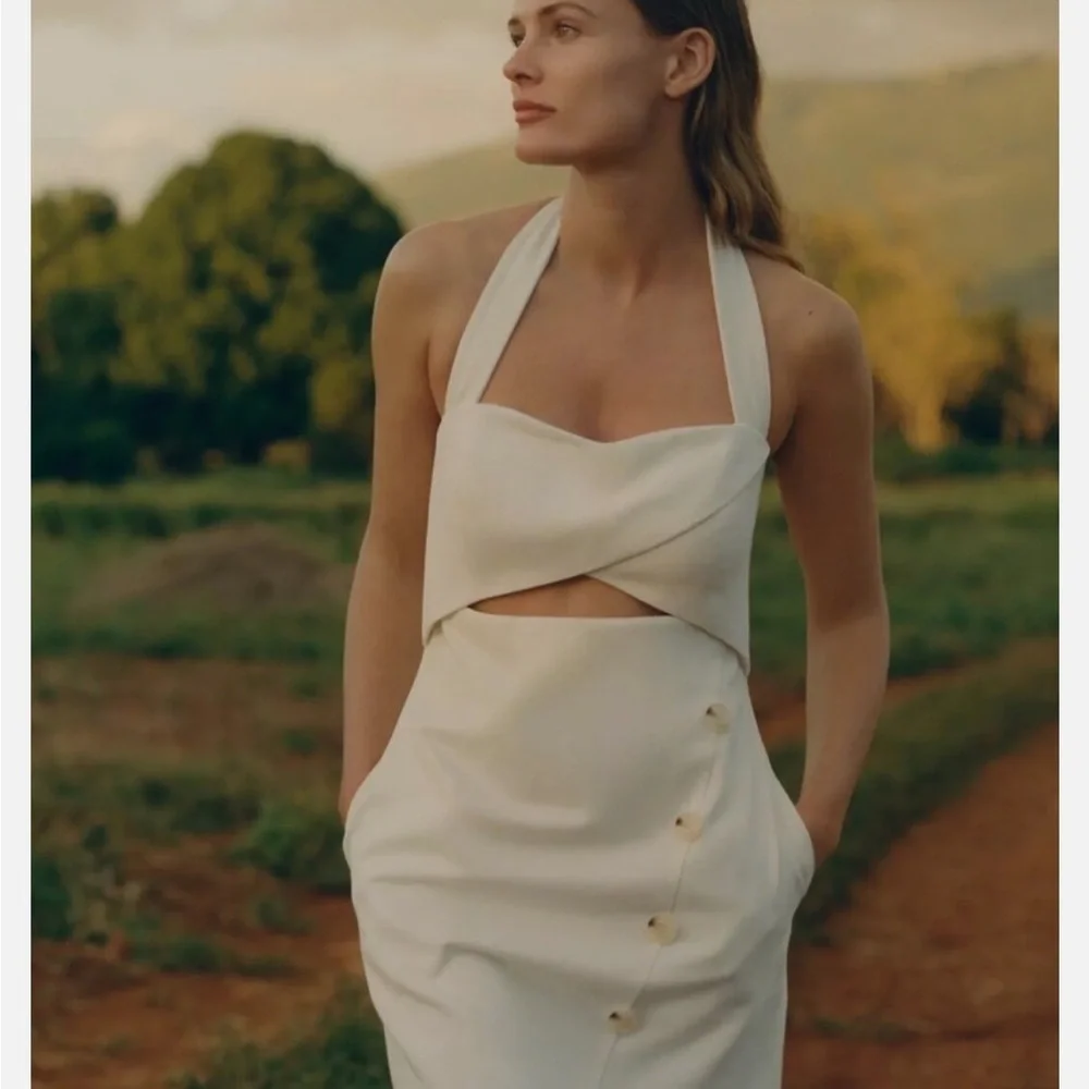 Anthropologie Mare Mare Button Front Halter Mini Dress White Size S - Picture 3 of 9